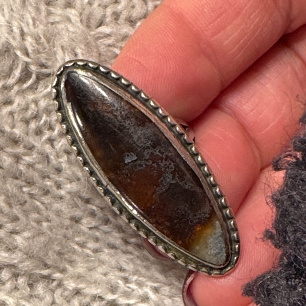 Oval Brown Agate Stone Western style Sterling Silver Ring